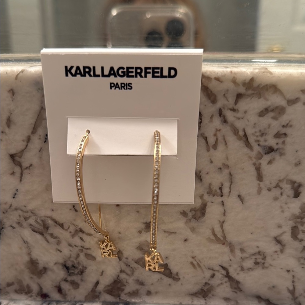Karl Lagerfeld Gold Crystal Hoop Earrings with gold 
KARL logo.. new